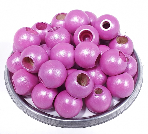 30 Sicherheitsperlen 10mm Holz Perlmuttlack magenta